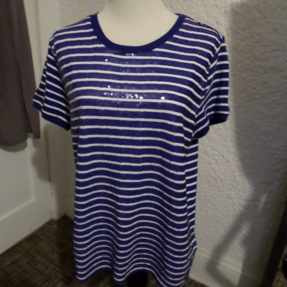 Lauren Ralph Lauren Sequin Stripe Tee NWT L